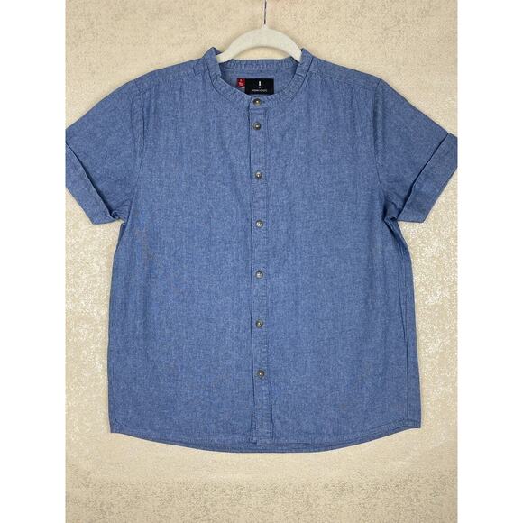 Misha Nonoo Women Top Blouse Blue Button Down Cotton Short Sleeve Size Small - Picture 1 of 13